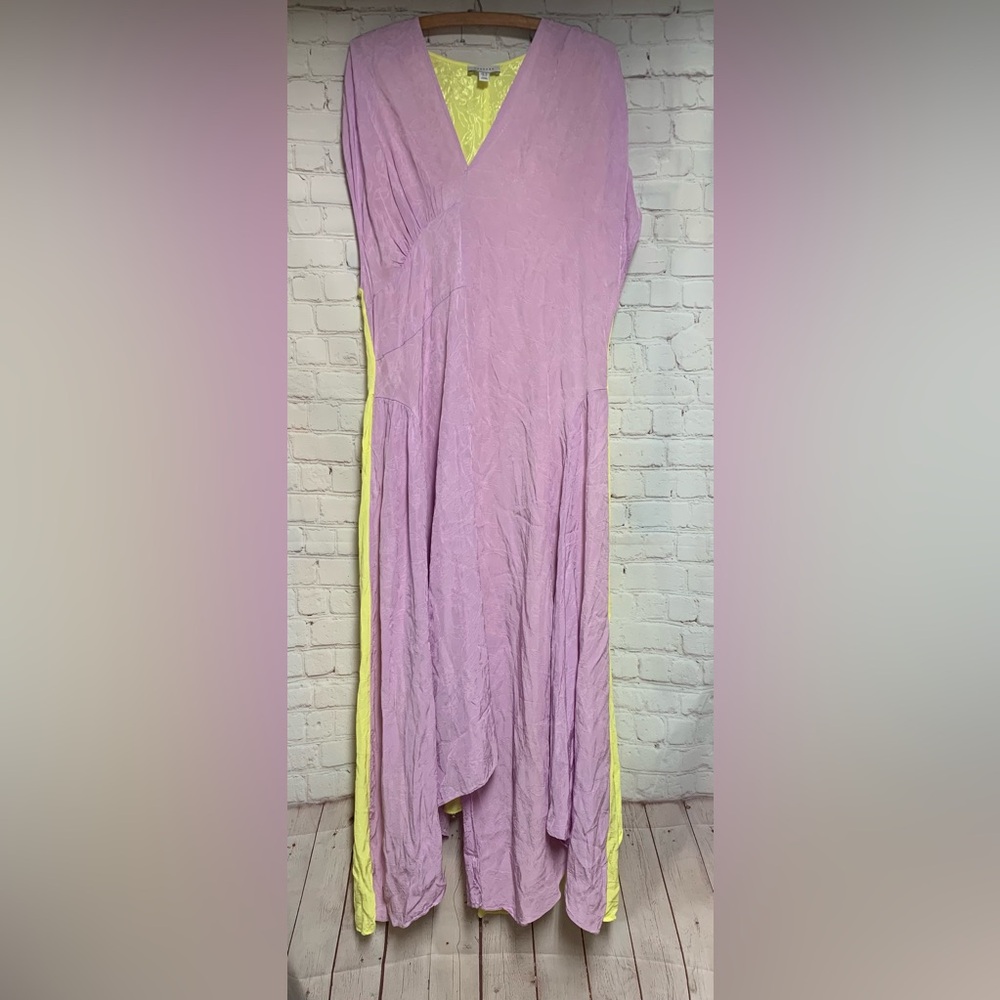 Topshop Jacquard Asymmetrical Yellow and Lavender Dress Size 8 - Picture 4 of 10